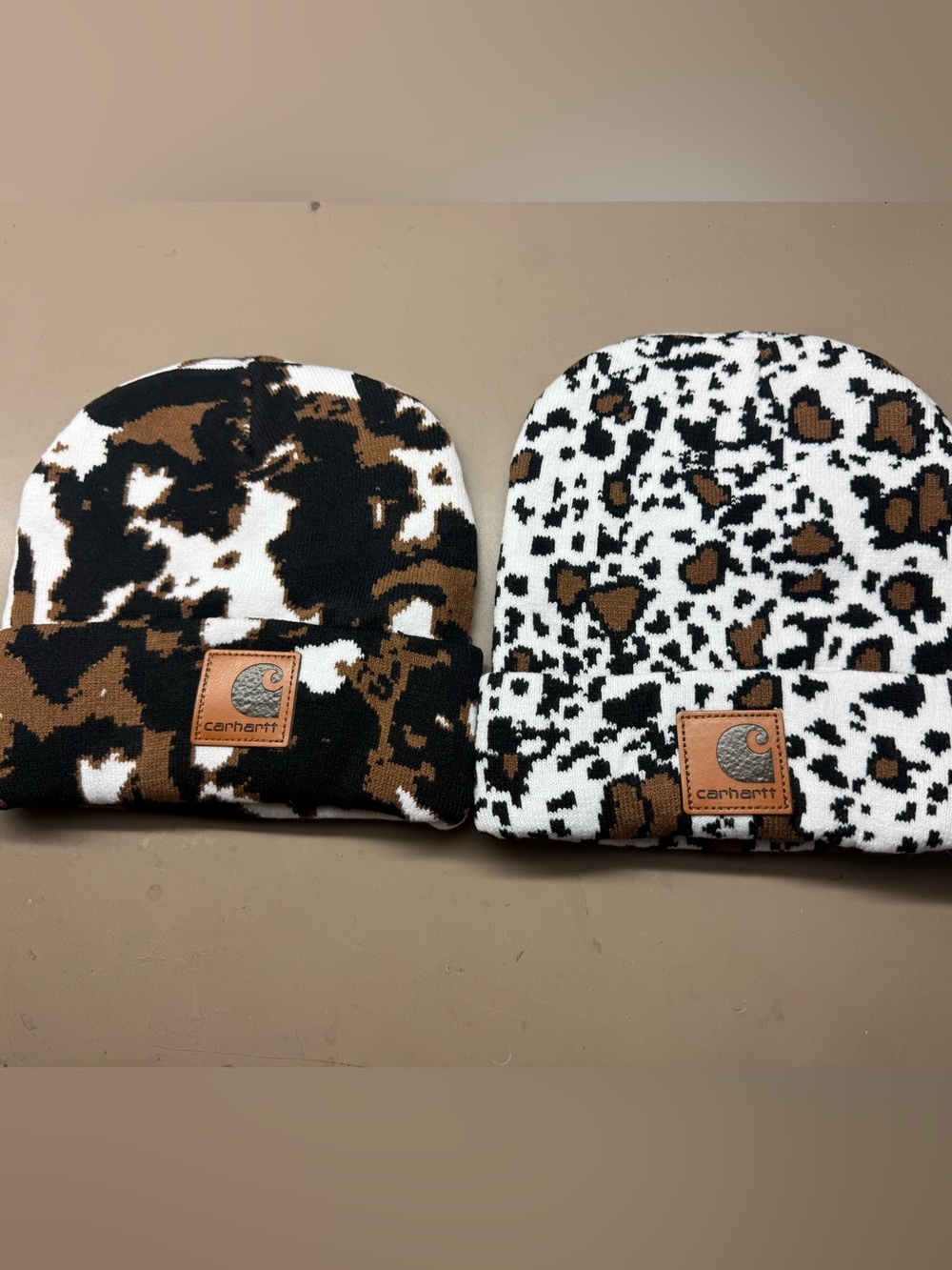 New In Bag Lot Of 2 Carharrt Camo Brown Black White Beanies